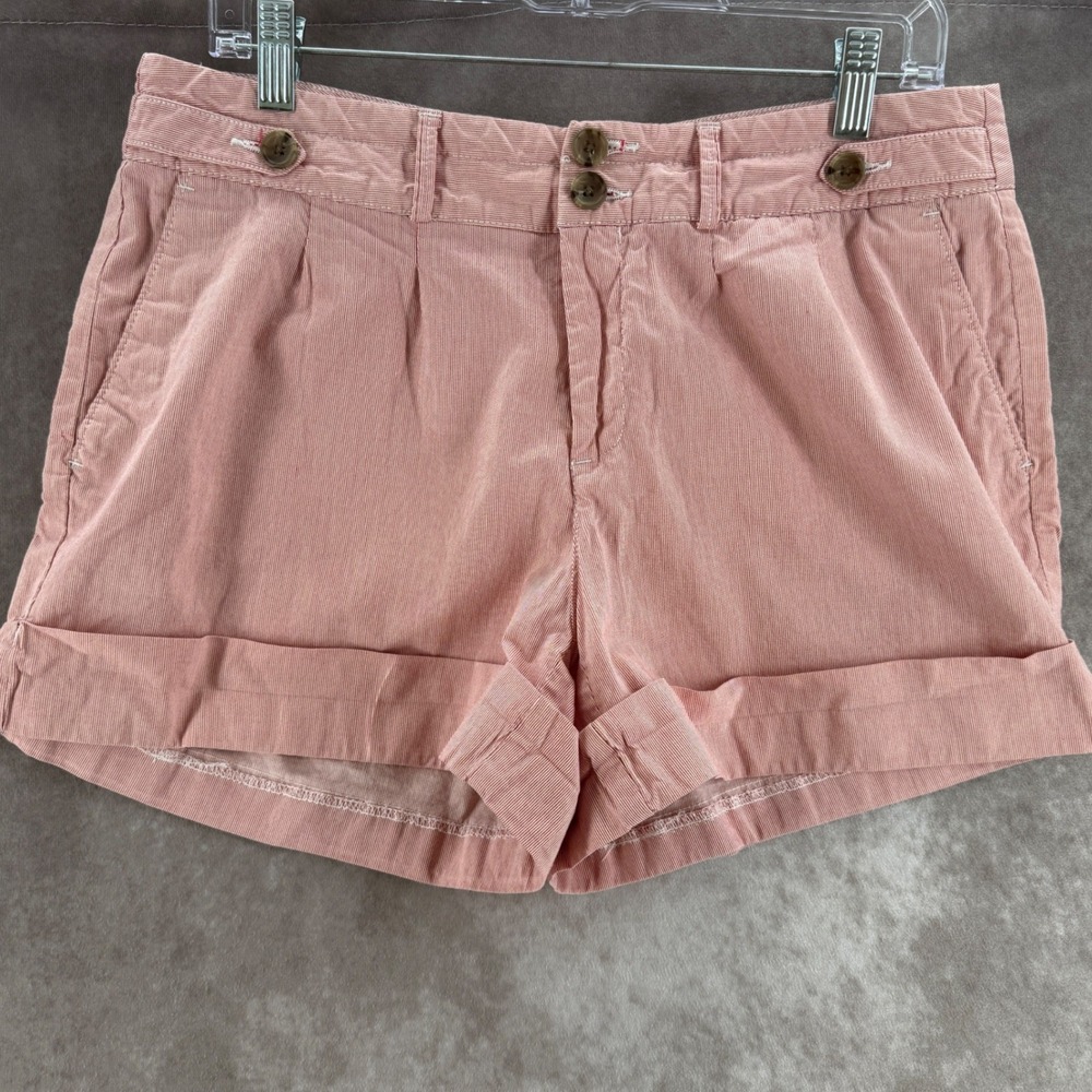 Banana Republic Martin Fit Red White Micro Stripe Cotton Shorts Womens Size 12